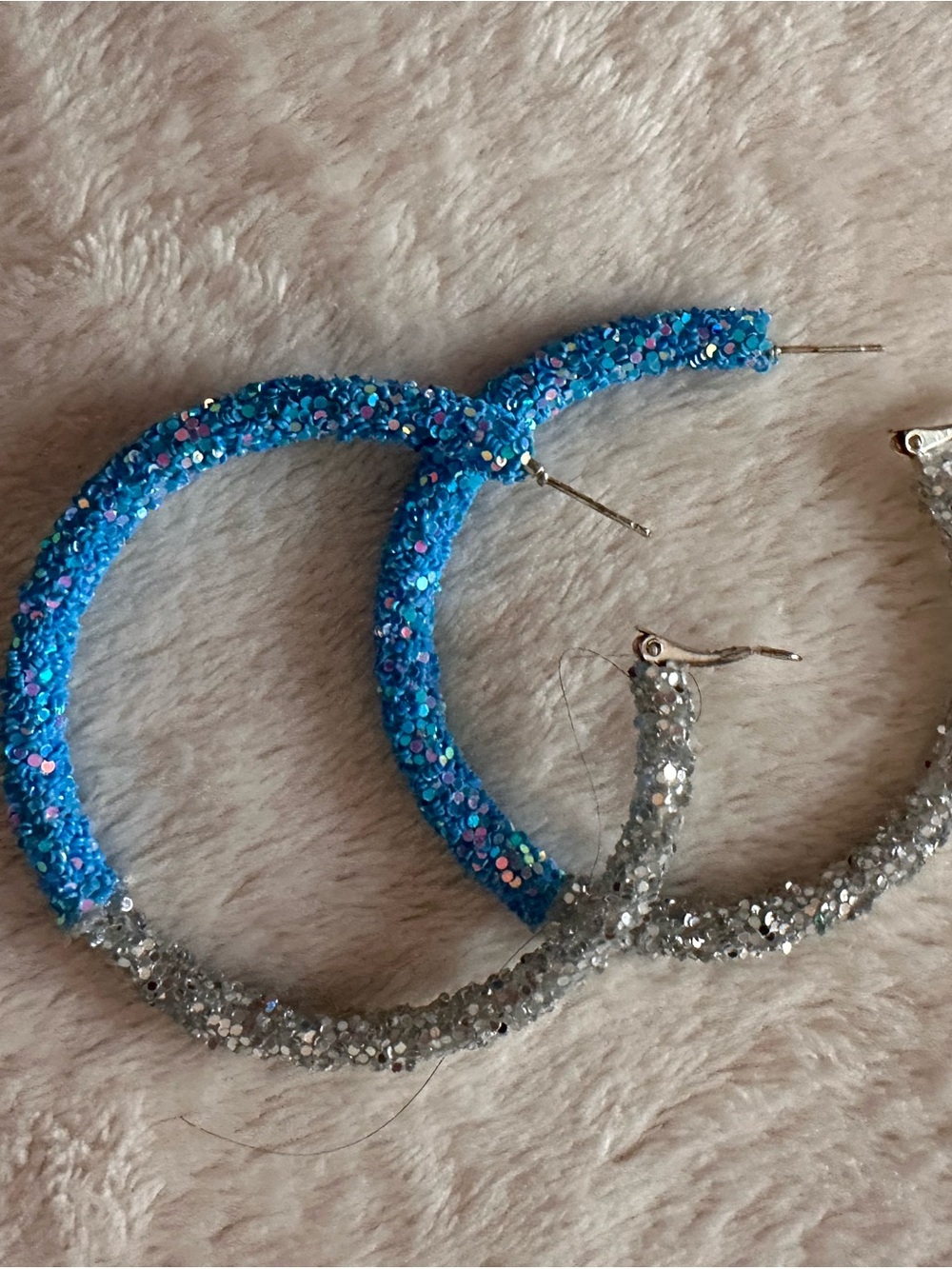 Blue and Silver Glitter Hoop Earrings